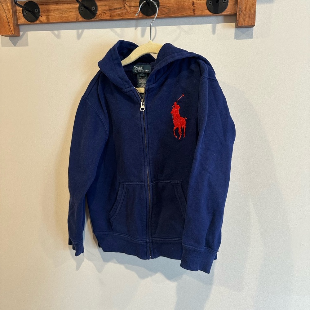Polo Ralph Lauren Hoodie Boys size 7 blue Full Zip Big Pony Sweatshirt